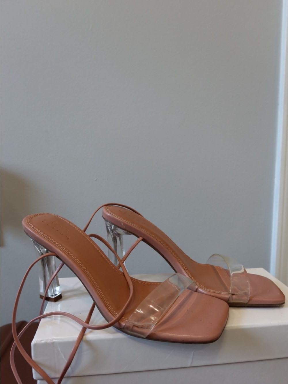 ASOS Tan Clear Strap Lace-Up Heeled Sandals